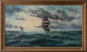 OKÄND KONSTNÄR. Olja på duk. Sign Palm.