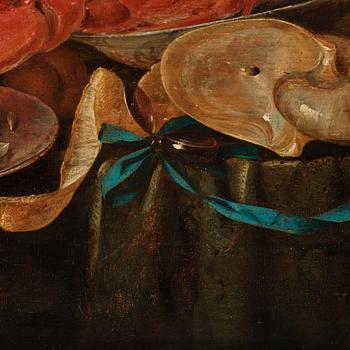 Pieter van Overschie (van Overschee) Attributed to, Still Life with Lobster, Nautilus Shell, Wanli dish, and Lemon.