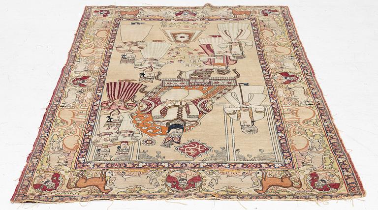An antique Kerman Laver rug, South Persia, signed c.206 x 133 cm.
