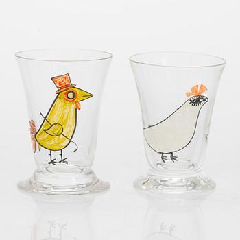 Tapio Wirkkala, flaska, "Kubansk serenad" och brännvinsglas, 6 st. Signerad T.W. Iittala -47.