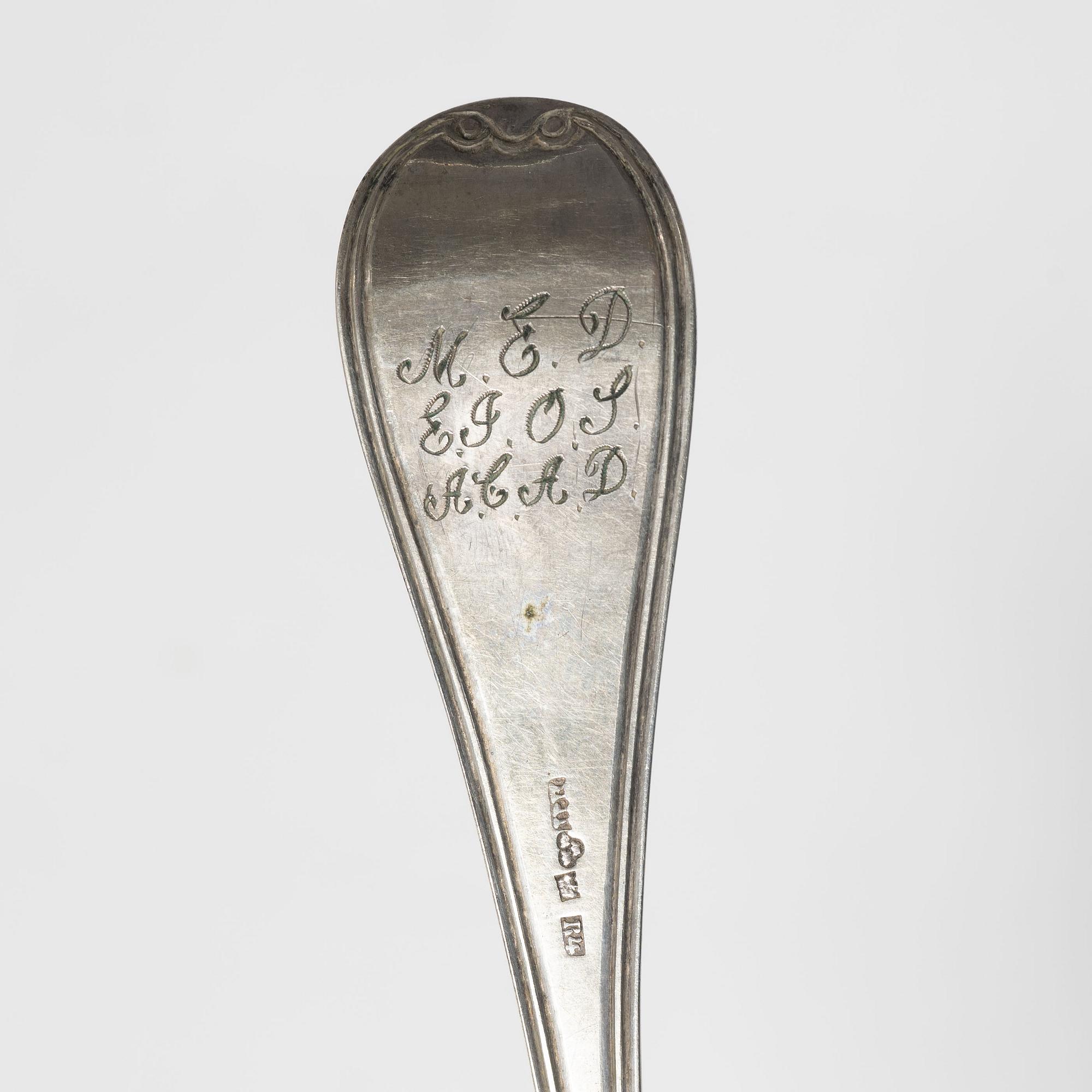 Skedar, 9, silver, Sverige, bl.a. Lorenz Georg Weis, Norrköping 1803.