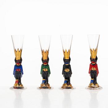 Gunnar Cyrén, snapsglas, 8 st, sk djävulsglas, ur Nobel-servisen, Orrefors.