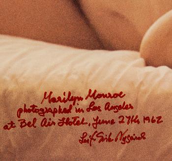 Leif-Erik Nygårds, offsettryck, signarat "Marilyn Monroe photographed in Los Angeles at Bel Air Hotel, June 27th 1962".