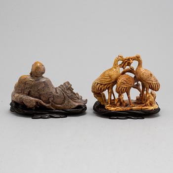 Two Chinese sculptures, one soapstone, 20th century.