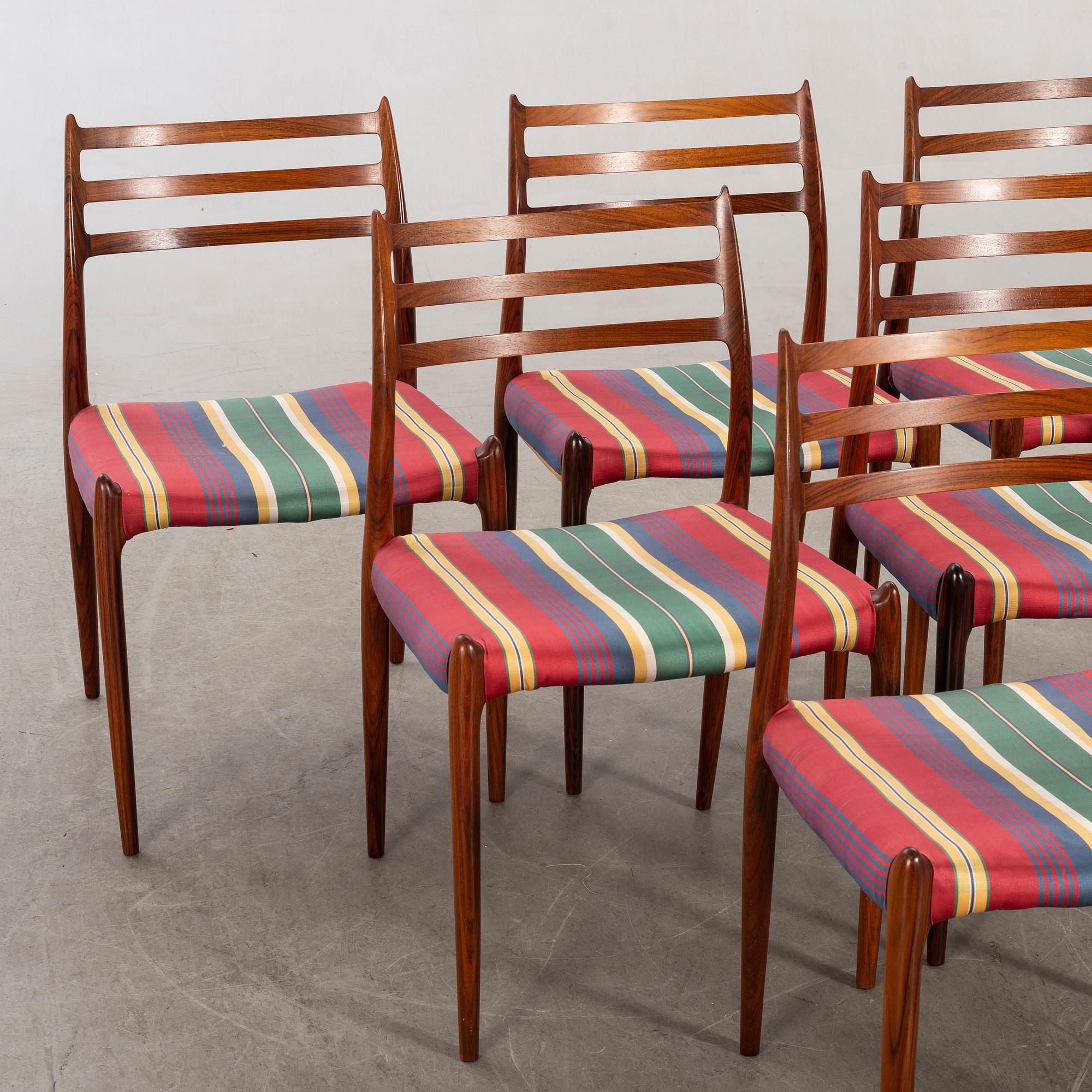 Niels Otto Møller dining table and 6 chairs model 78 Slagelse Möbelvaerk A/S Danmark 1960-tal.