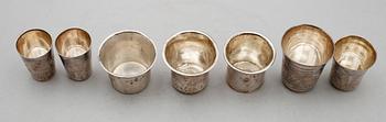 SUPKOPPAR, 7 st, silver, Ryssland och Sverige, 1800-/1900-tal. Tot vikt 134 g.