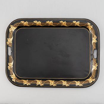 Two painted flower pots and 3 trays, 19th/20th Century.