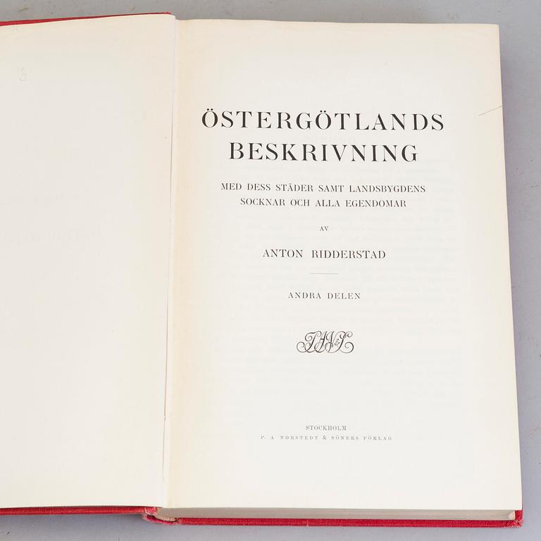 BÖCKER: Östergötlands Historia, Anton Ridderstad, 1914, 1917, 1918 och 1920, fyra volymer.