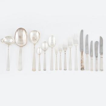 Jacob Ängman, a 94-piece silver flat wear set, "Rosenholm", different makers, Sweden, 1949-2007.