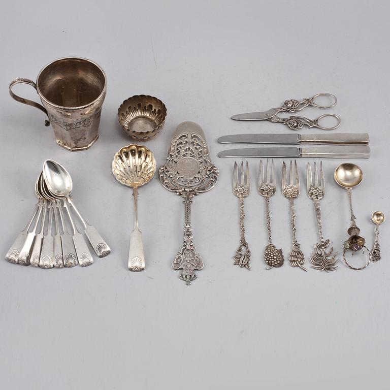 PARTI SILVER, 21 delar, bl a GAB, Stockholm, 1958, total vikt ca 550 g.