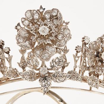 A tiara with old cut diamonds. Late 19th century.