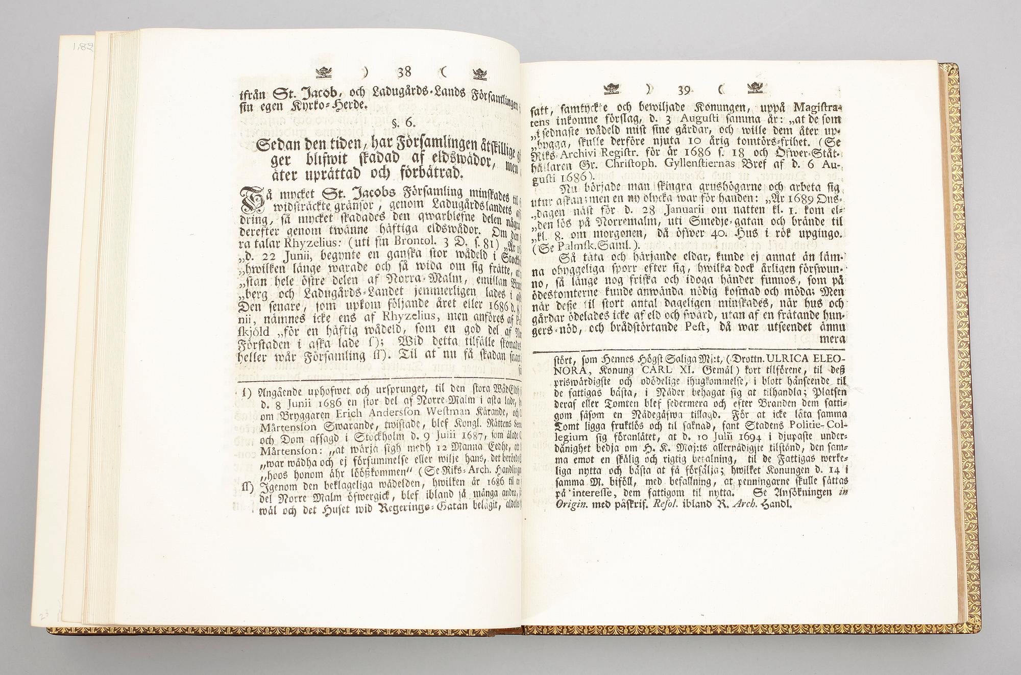 BOK, "St Jacobs Minne eller historisk Berättelse om St Jacobs och Johannis församling" av Fred Wittingh, Stockholm 1771.
