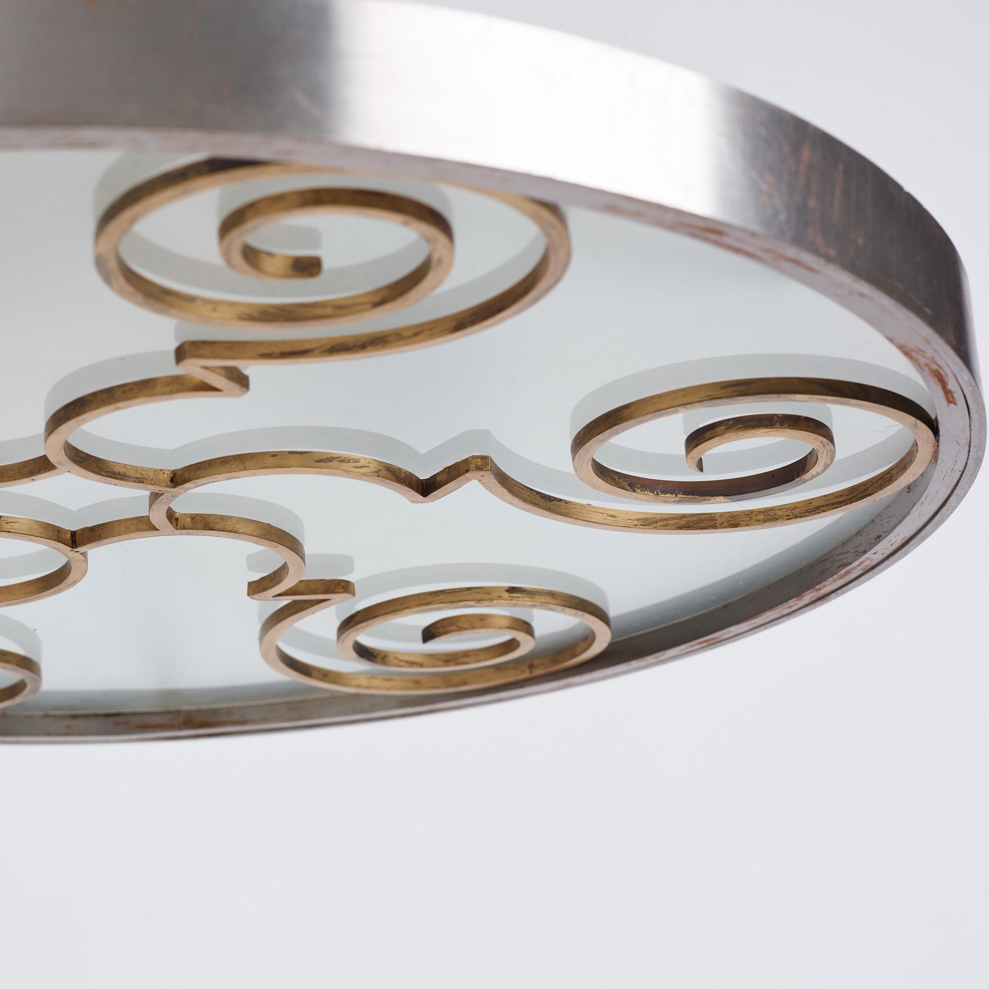 Lars Holmström, a Swedish Grace brass and steel framed ceiling light, Arvika 1920-30s.