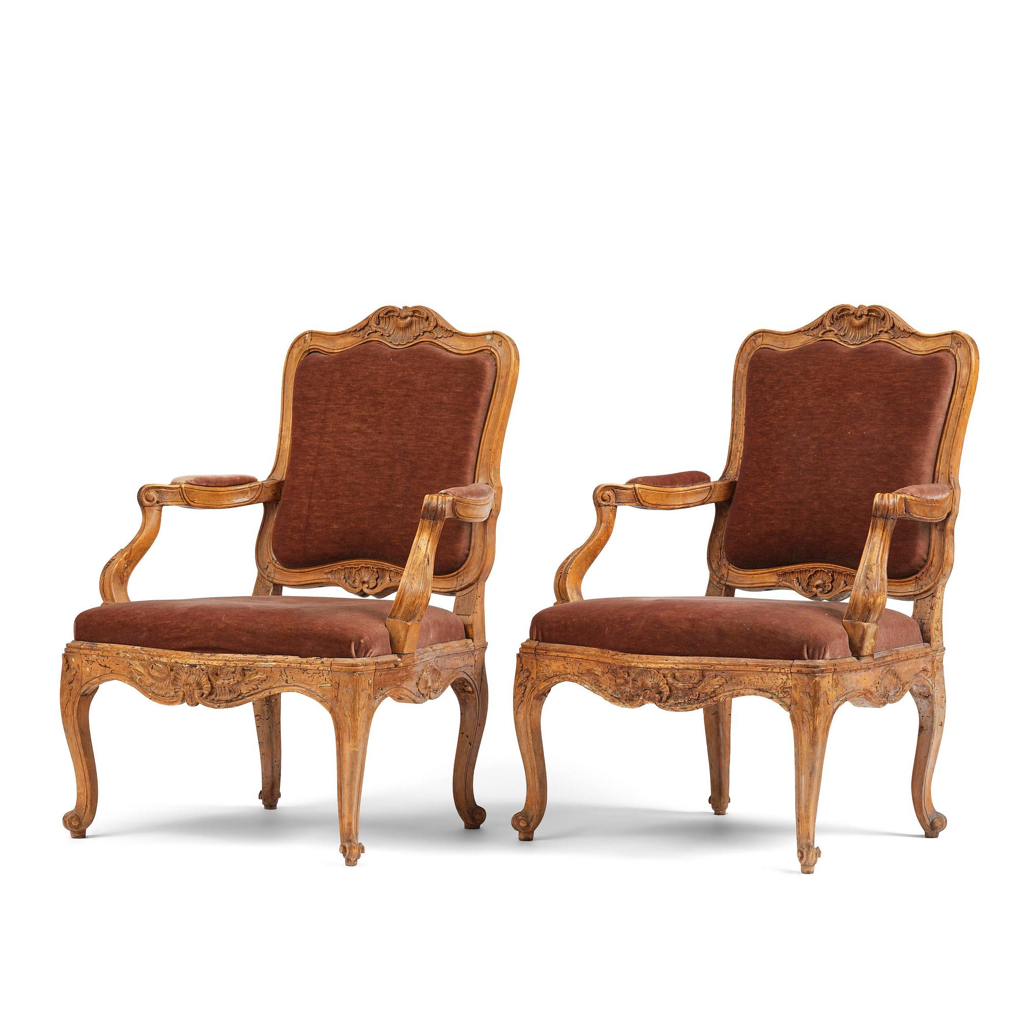 A pair of rococo fauteuils, Stockholm, later part 18th century.