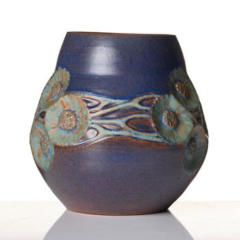Hilma Persson-Hjelm, a glazed earthenware art nouveau vase, executed in her own studio, Arvika 1919. No 1619.