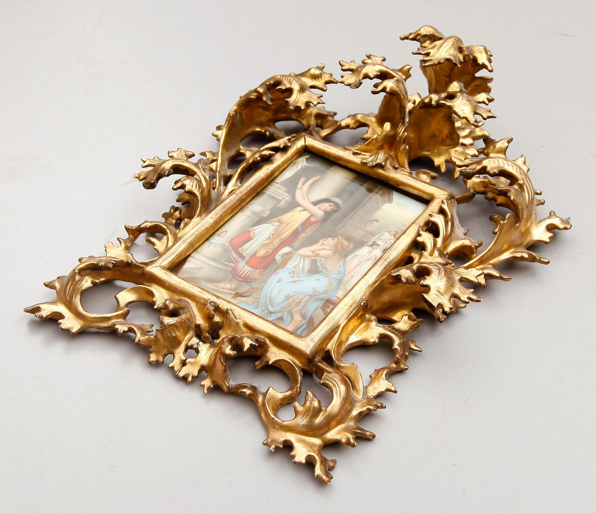 PORSLINSMÅLNING, 1800-tal, med träskuren ram.