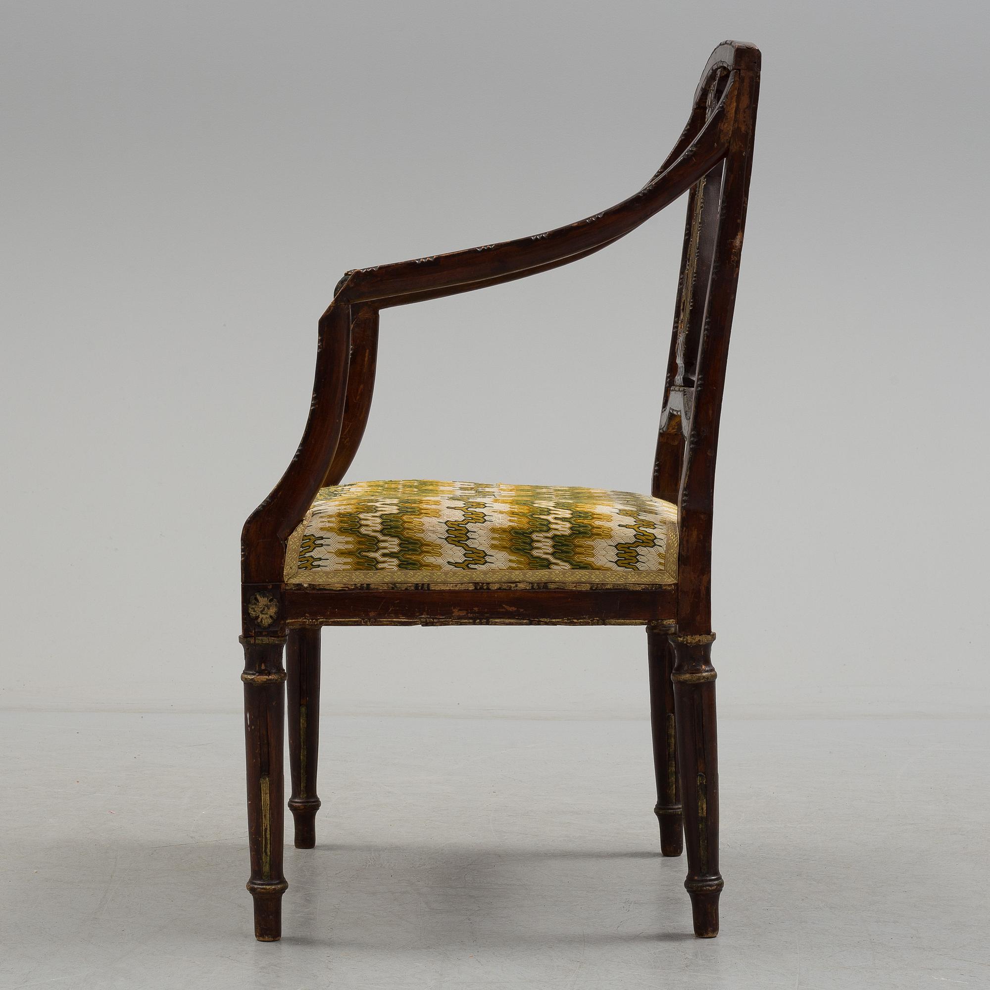 An armchair, probably Italian, 19th c, belonged to Queen Victoria, Solliden, the embroidery by King Gustav V.