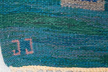 Judith Johansson, a carpet, "Sommarnatt", flat weave, ca 203,5 x 133-140 cm, signed JJ.