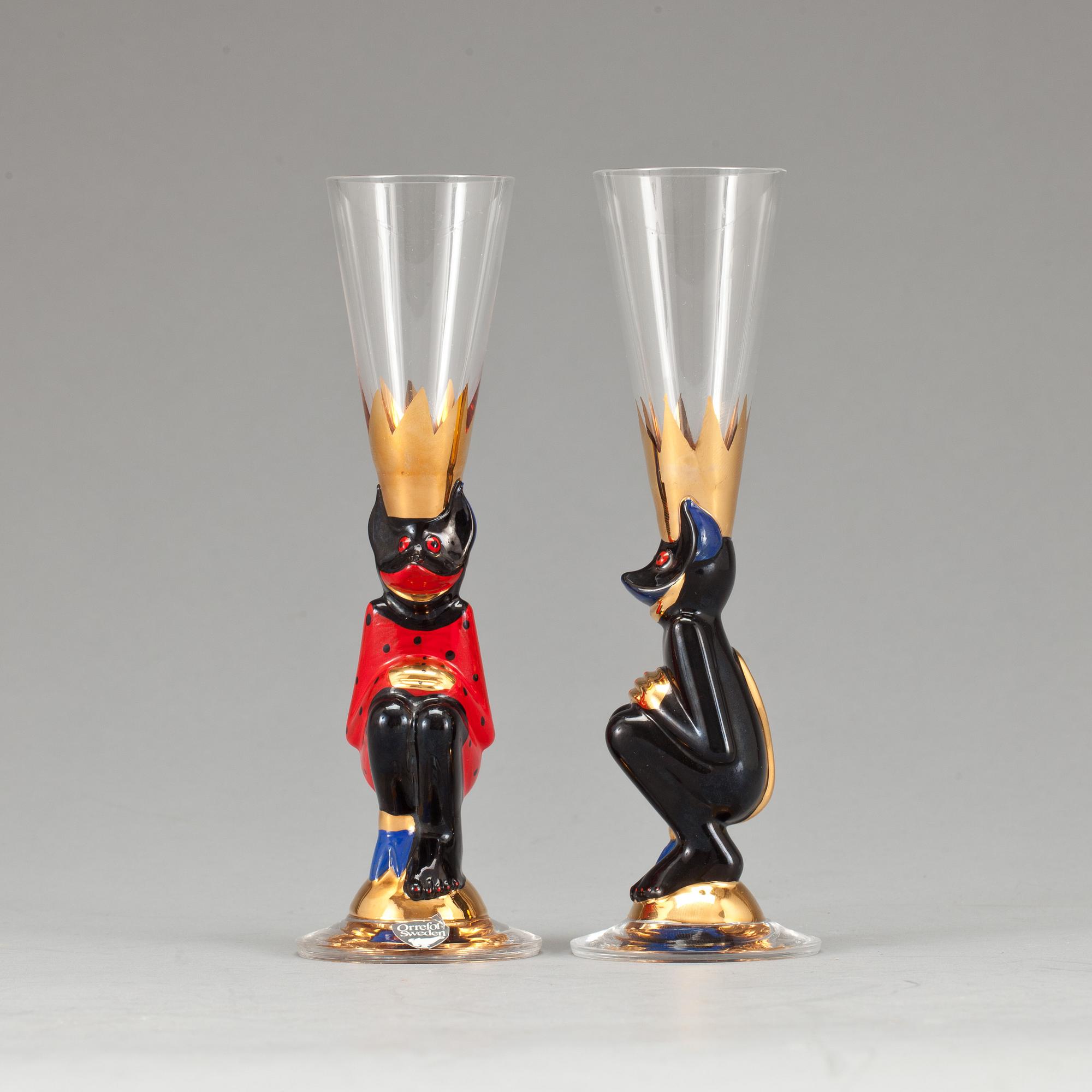 SNAPSGLAS, glas, 2 st, "Nobel" Gunnar Cyrén, Orrefors. 1900-tal.