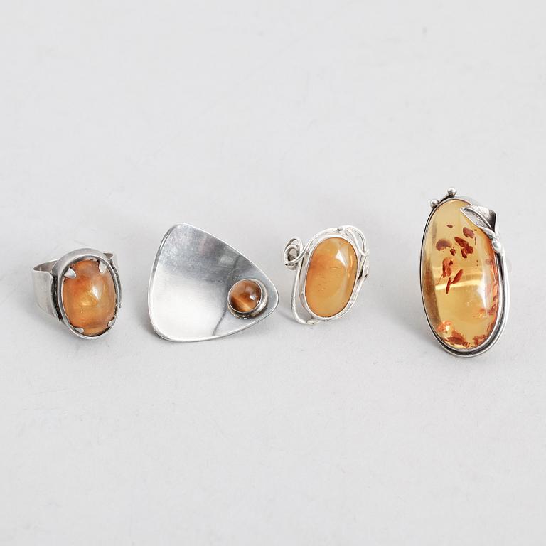 SMYCKEN, 4 delar, silver, bla Stigbert, med bärnsten.