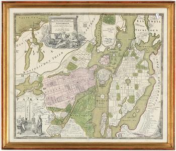 KARTA, "Accurater Grundriss und Prospect der. Kön. Schwed. Reichs. u. Hauptstadt Stockholm...", Homann, 1700-tal.