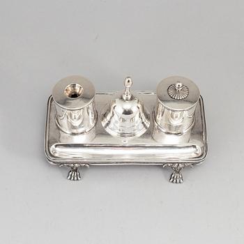 A Swedish 18th century silver writing-set, mark of Gustaf Åkerman, Stockholm 1824. Table bell marked PZ, Sthlm 1796.