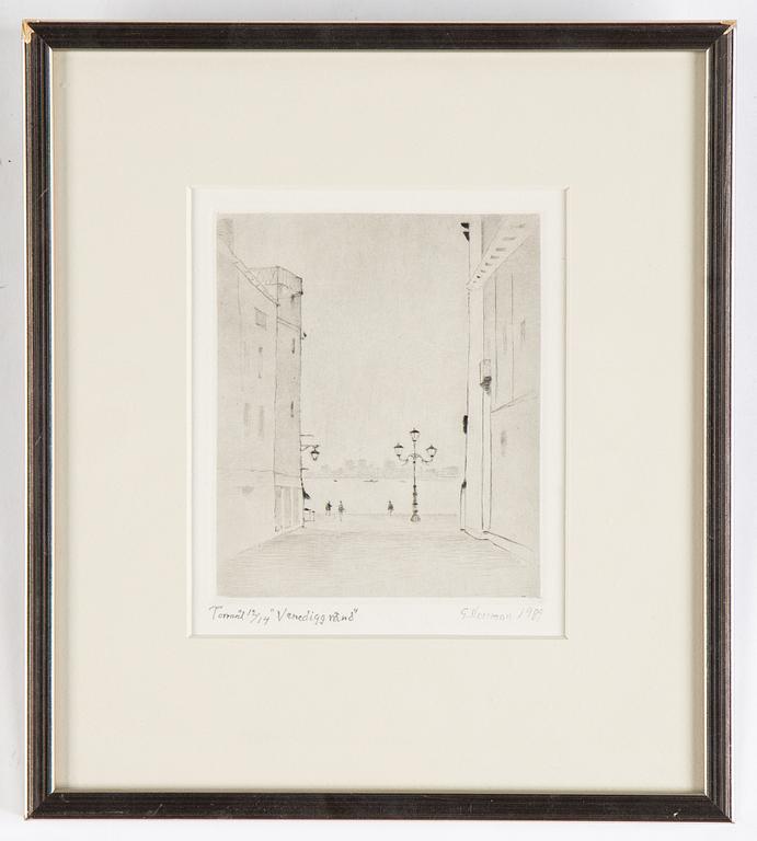 Gunnar Norrman, drypoint etching, 1989, signed 12/14.