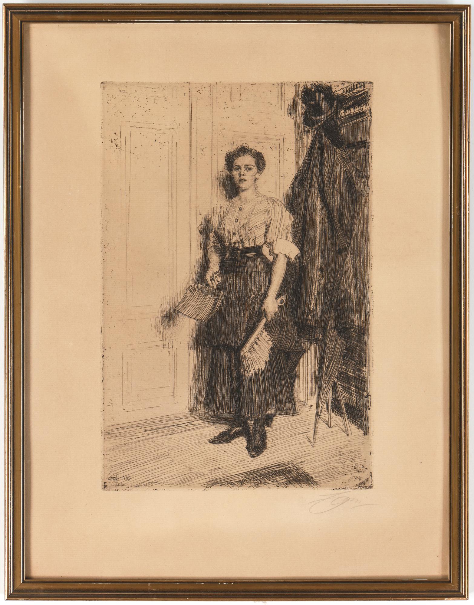 ANDERS ZORN, etsning, "The new maid", 1909, signerad.