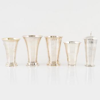 Five Swedish Silver Beakers, 1897-1955.