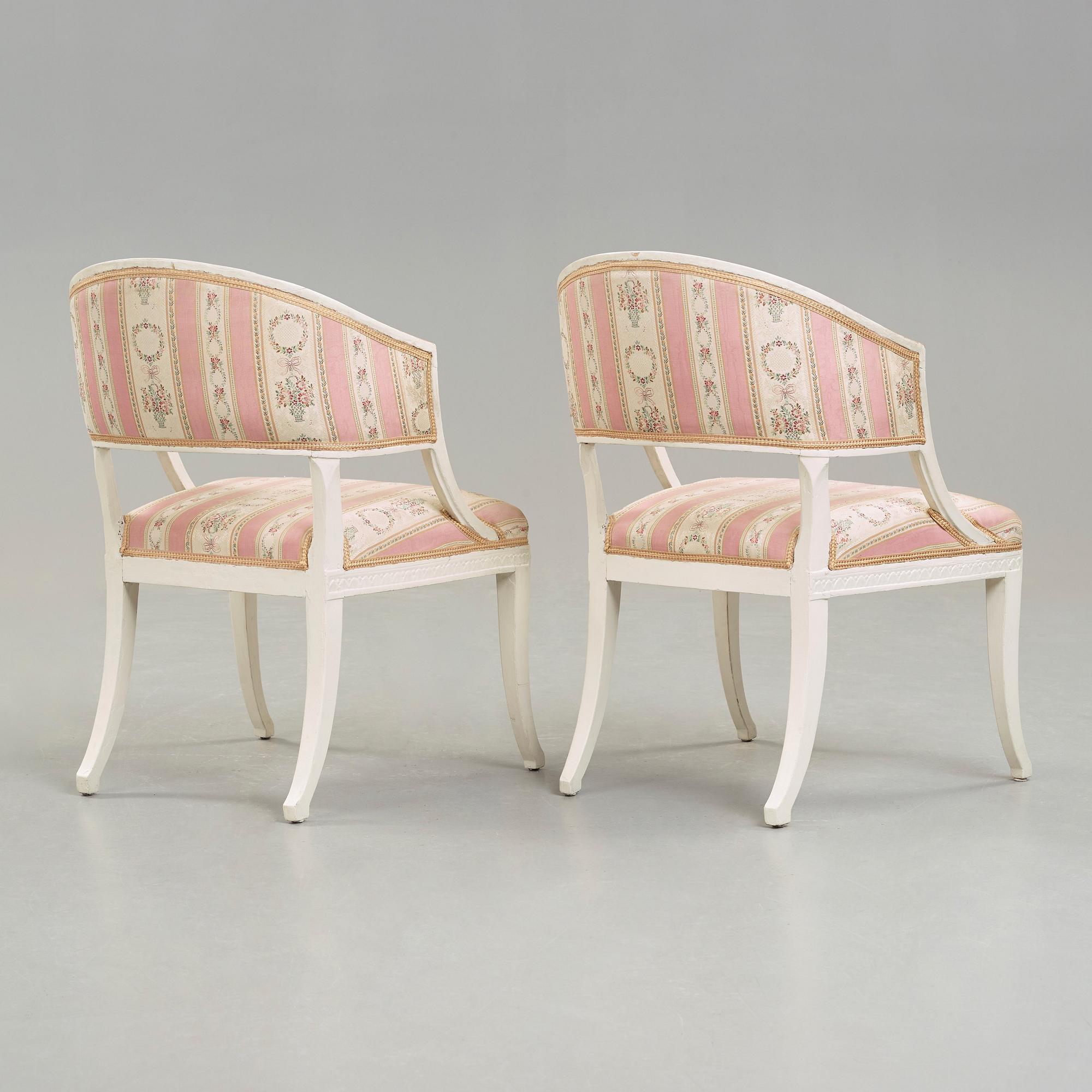 A pair of late Gustavian circa 1800 armchairs.