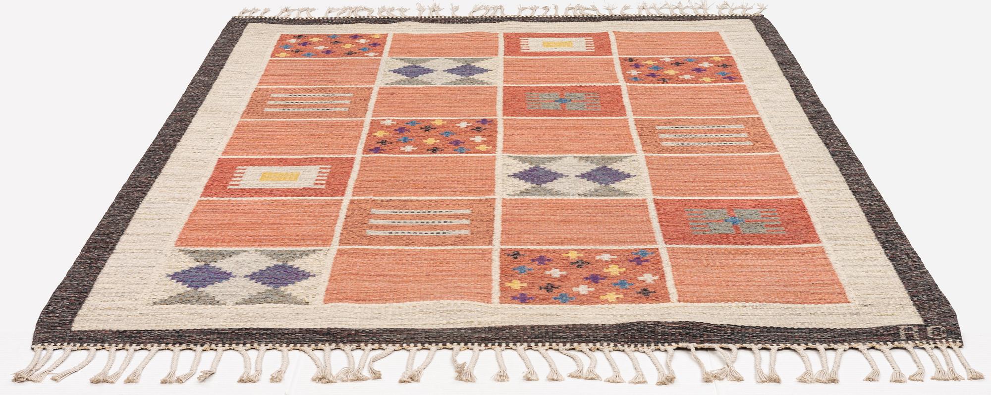 Rakel Carlander, a carpet, flat weave, ca 245 x 168 cm, signed RC.