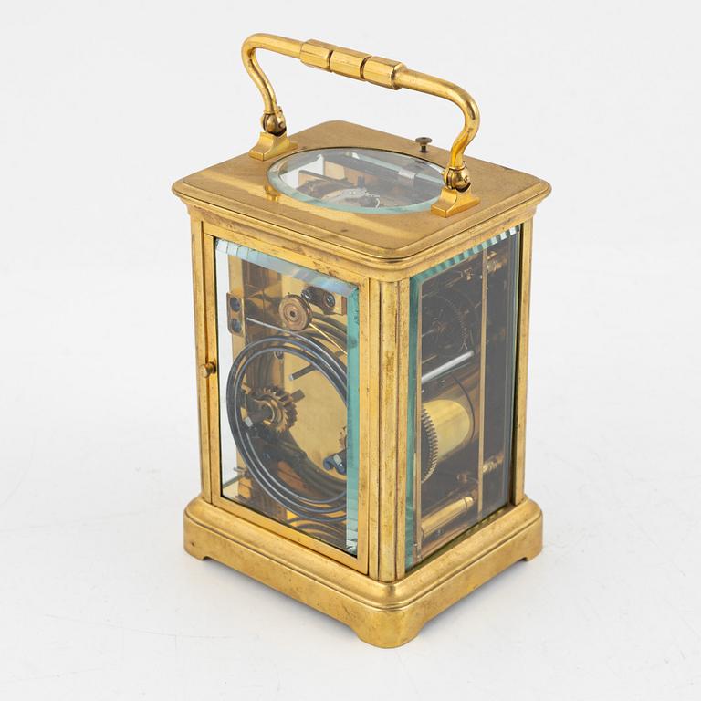 A brass carriage clock, 20th century.