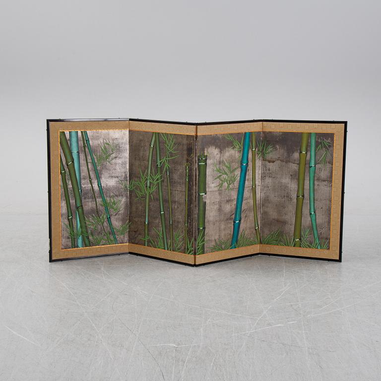 A four panel Japanese folding screen, 'Byobu', mid 20th century.