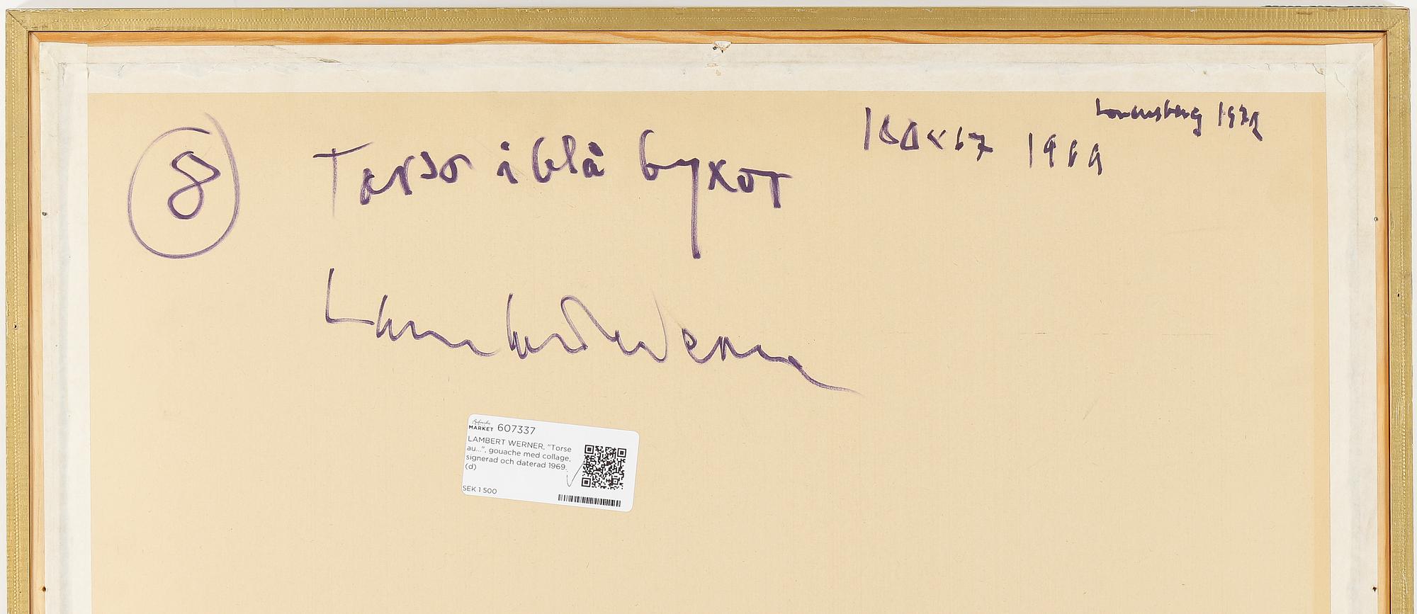 LAMBERT WERNER, "Torse au...", gouache med collage, signerad och daterad 1969.