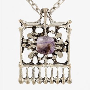 Necklace, tin with amethyst.