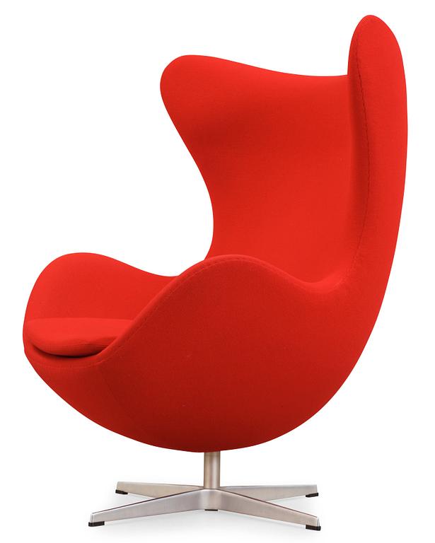 An Arne Jacobsen red fabric 'Egg' chair, Fritz Hansen, Denmark 2002.