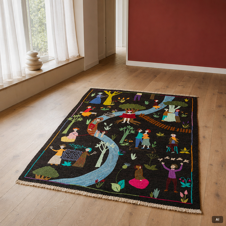 Matta, handbroderad Kelim, ca 198 x 153 cm.