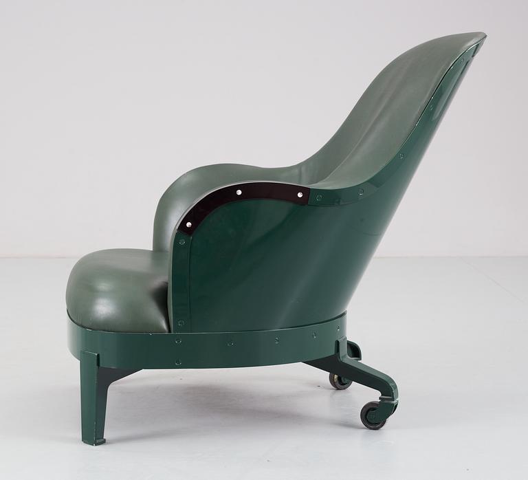 A Mats Theselius 'The Ritz' black laquered steel and green leather armchair, Källemo, Värnamo, Sweden 1994.