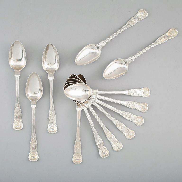 DESSERTSKEDAR, 12 st, silver, Otto Wilhelm Kjellberg, Västerås 1863. Vikt ca 300 gram.