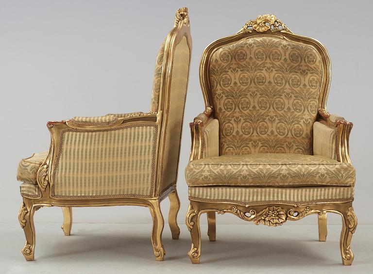 BERGÈRER, ett par, rokokostil, 1900-tal.