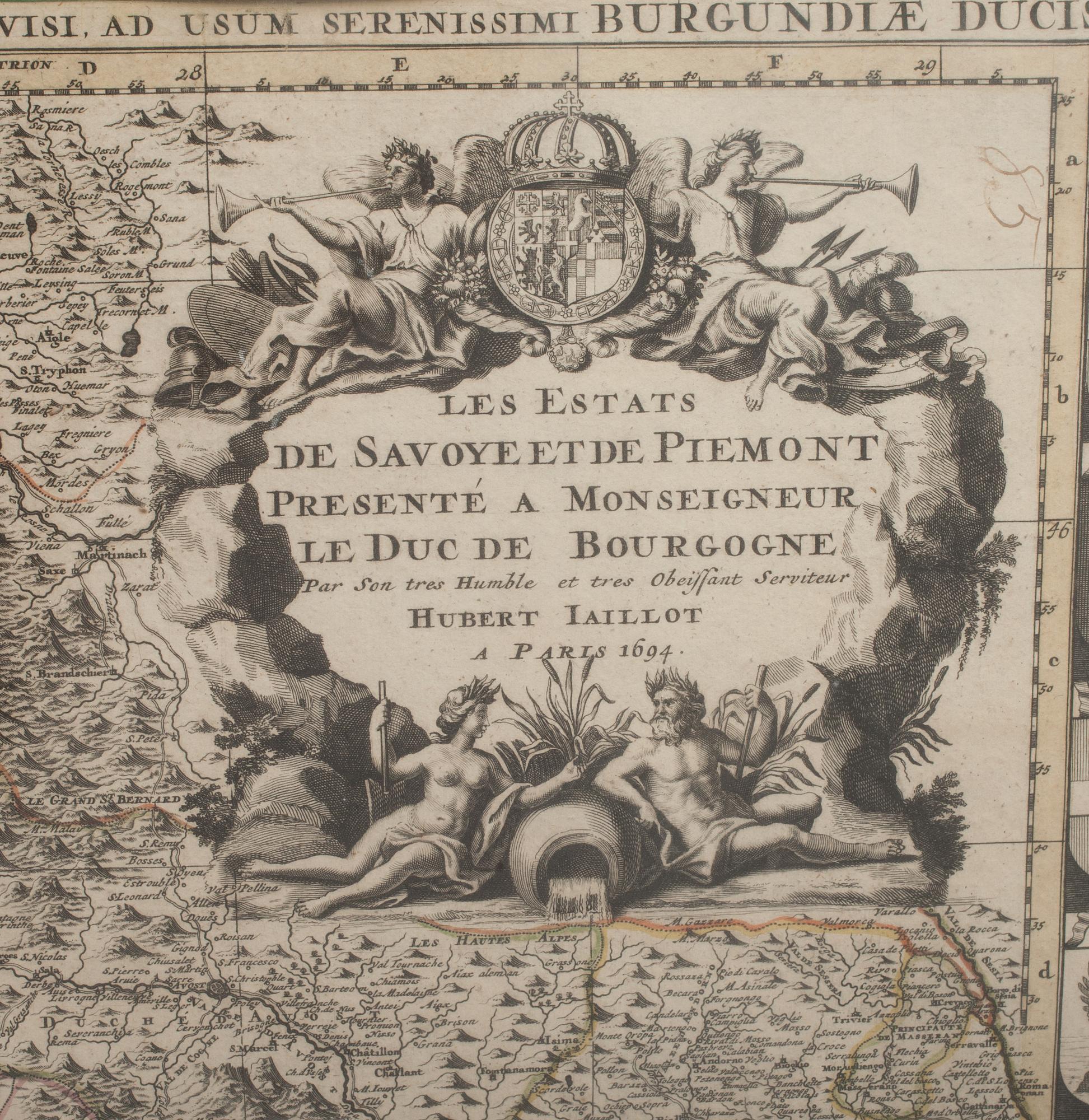 KARTA, HUBERT JAILLOT, kolorerad, Paris 1694. "De Savoye et de Piemont".