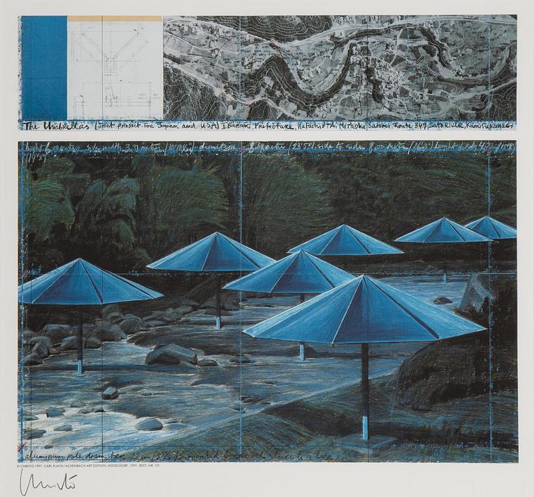 Christo & Jeanne-Claude, färgoffset, diptyk, 1991, signerade.