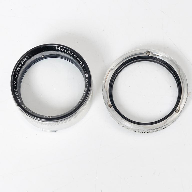 Mellanformatskamera, Rolleiflex, med väska och tillbehör, Franke & Heidecke, 1900-talets mitt, Tyskland.