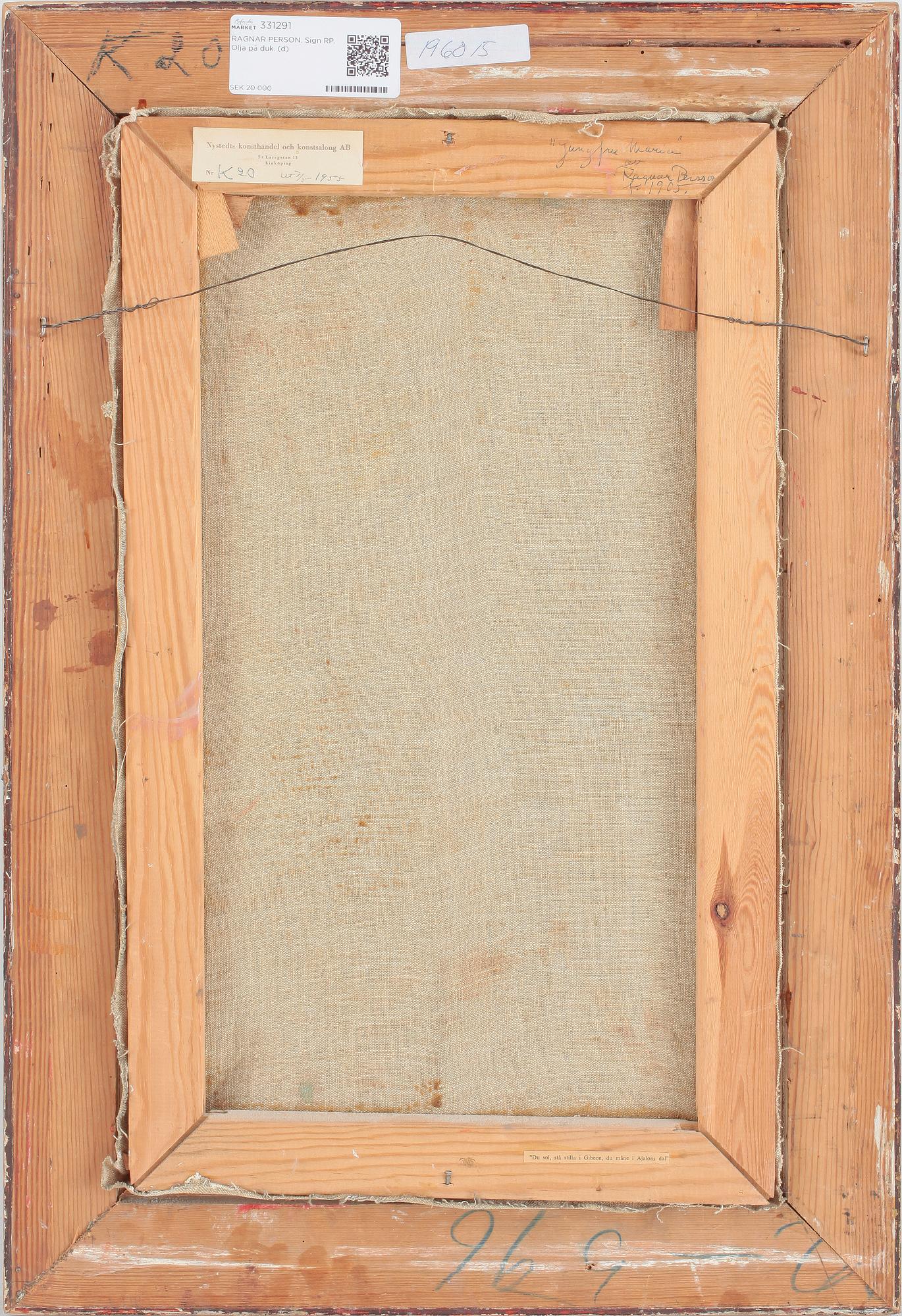 RAGNAR PERSON, olja på duk. Sign RP.