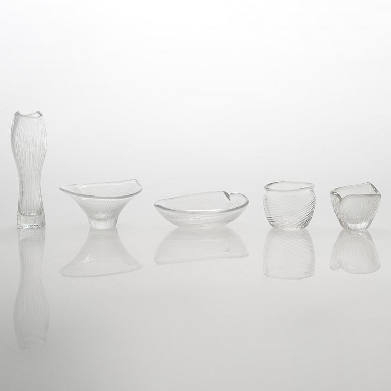 Tapio Wirkkala, five 1950s art glass objects, signed Tapio Wirkkala - Iittala.