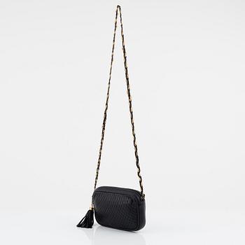 Bally, a black, quilted leather handbag.