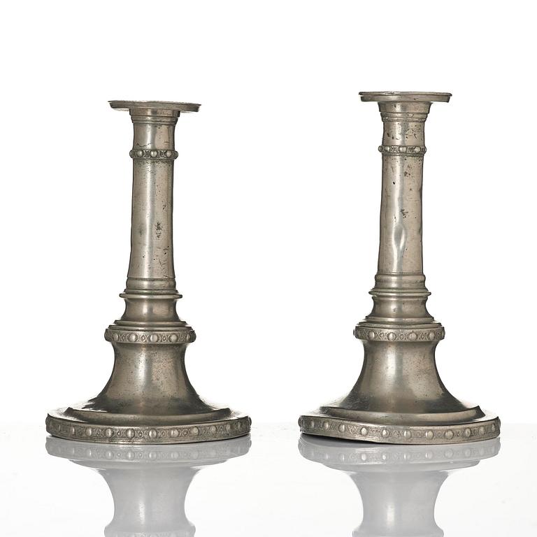 A pair of Gustavian pewter candlesticks by M. Moberg, Jönköping 1786.