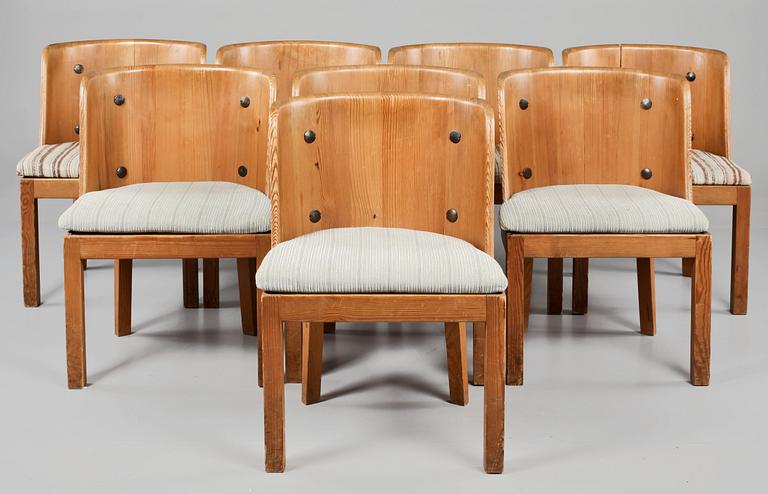 A set of eight Axel Einar Hjorth stained pine 'Lovö' chairs, Nordiska Kompaniet.