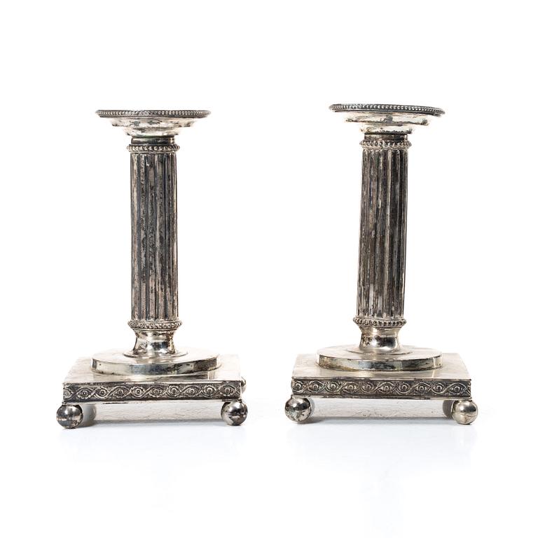 John Malmstedt, A pair of late Gustavian silver candlesticks, Göteborg 1795.