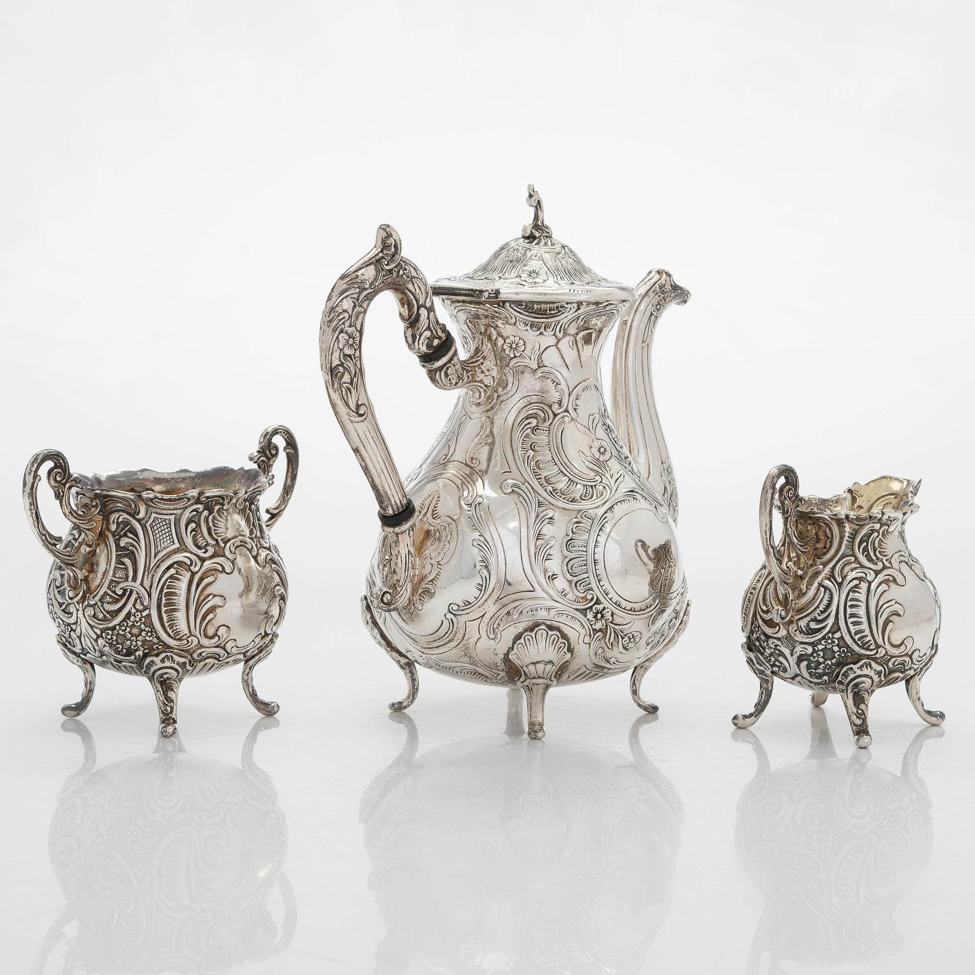 Kaffeservis, 3 delar, silver, rokokostil, GEWE, Malmö 1959.
